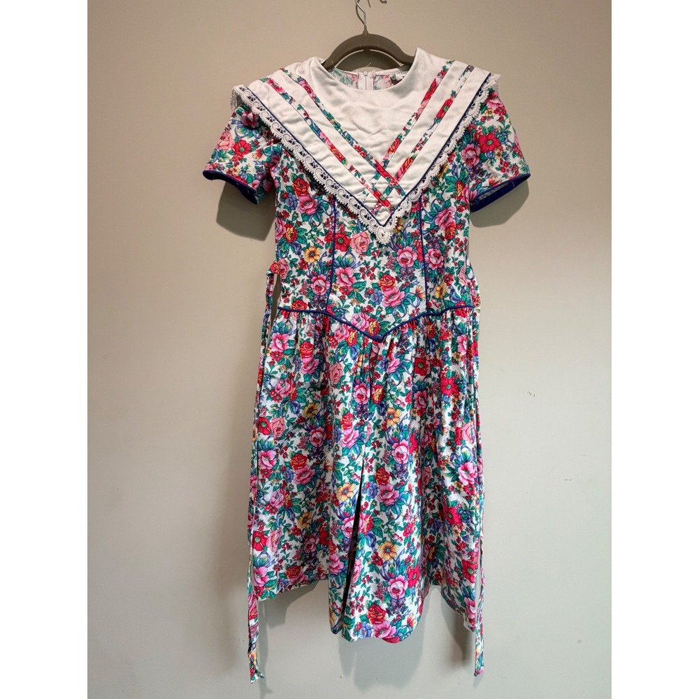 VTG Rare Edition Floral Sailor Dress Kids 10 Cotton Lace Cottagecore Twee Tea